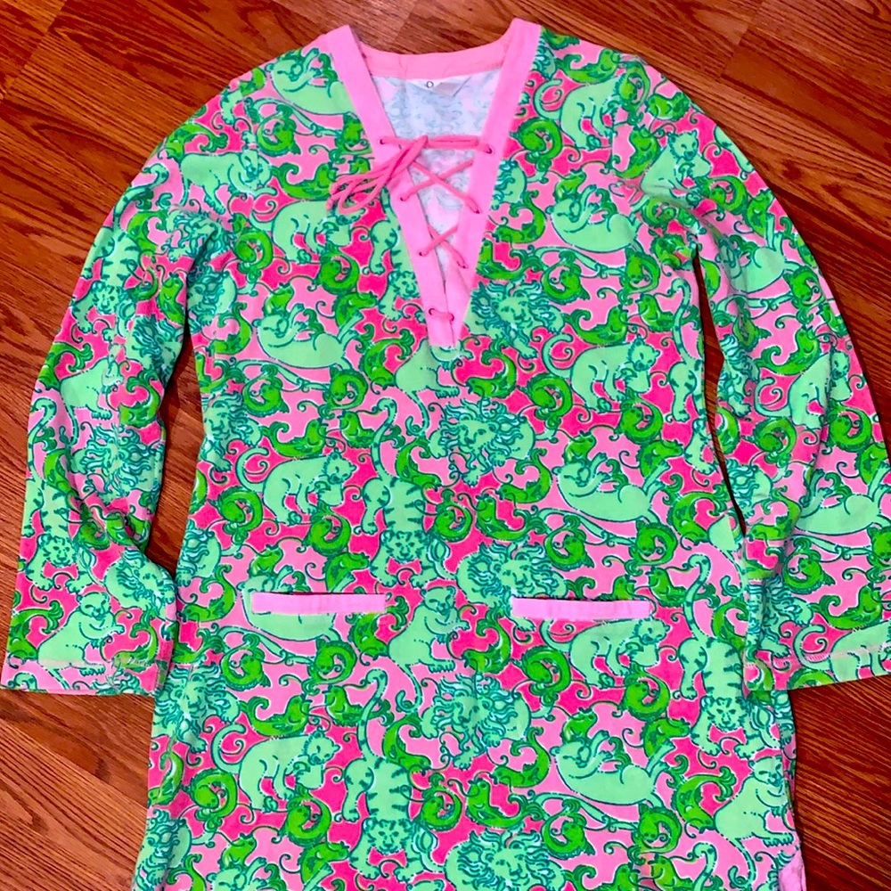 Lily Pulitzer Lion Tiger Fish Long Sleeve Towel Tunic Size Large
